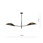 Plafondlamp Lotus gepoedercoat staal, modern, zwart met goud, 2 lichtpunten, 103 x 60 cm, woonkamer en slaapkamer