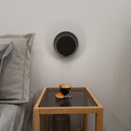 Wandlamp gepoedercoat staal en multiplex Cirkel zwart, Scandinavisch, 22 x 20 cm, G9 led, woonkamer, slaapkamer of hal