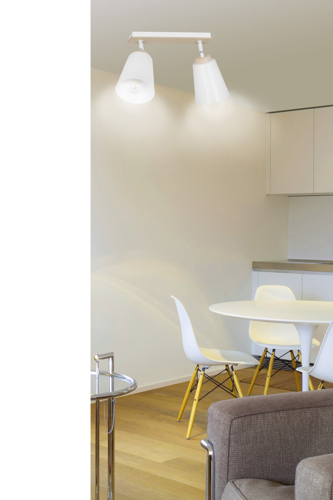 Plafondlamp staal en multiplex Scandinavisch Atlas wit, 2 spots met E27-fitting voor lage plafonds
