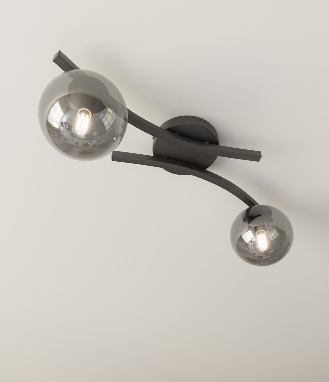 Plafondlamp gepoedercoat staal en glas Opus modern, zwart met grafiet kappen, 2 lichts, E14