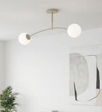 Plafondlamp gepoedercoat staal Spijkers modern, beige met witte glazen kappen, 2 fittingen, 60 cm breed