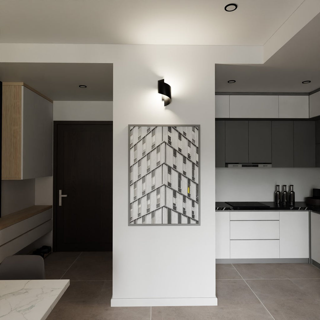 Wandlamp gepoedercoat staal Spiner, modern, zwart mat – 14 x 30 cm, voor trap, gang en woonkamer