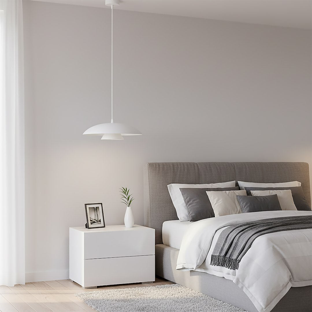 Hanglamp gepoedercoat staal Babel, Scandinavisch, wit, 30 cm, 1 fitting, voor eettafel of keukeneiland