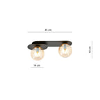 Plafondlamp Plaza gepoedercoat staal en glas, modern, zwart met amber glas, 2 lichtpunten, 45 x 18 cm