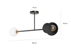 Plafondlamp Minerva gepoedercoat staal en glas, modern, zwart met wit glazen scherm, 2 lichtpunten, 80 x 40 cm