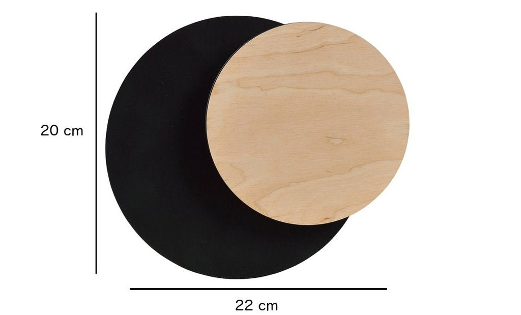 Wandlamp gepoedercoat staal en multiplex Scandinavisch zwart 22 x 20 cm, voor woonkamer, slaapkamer en hal