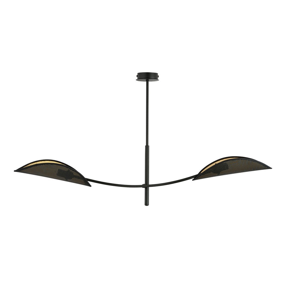 Plafondlamp Lotus gepoedercoat staal, modern, zwart met goud, 2 lichtpunten, 103 x 60 cm, woonkamer en slaapkamer