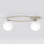 Plafondlamp staal en glas Sopra modern beige met witte glazen kappen Ø 47 cm, 2 fittingen E14, woonkamer