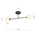 Plafondlamp gepoedercoat staal en glas, Roma modern, zwart met witte kap, 55 cm breed, 2 fittingen E14
