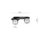 Plafondlamp gepoedercoat staal en glas Plaza 2 lichts, modern, zwart met grafiet glazen kappen, 45 cm