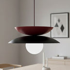 Hanglamp gepoedercoat staal en glas Nagoya, zwart en bordeaux met witte kap, Ø 41 cm, G9 led