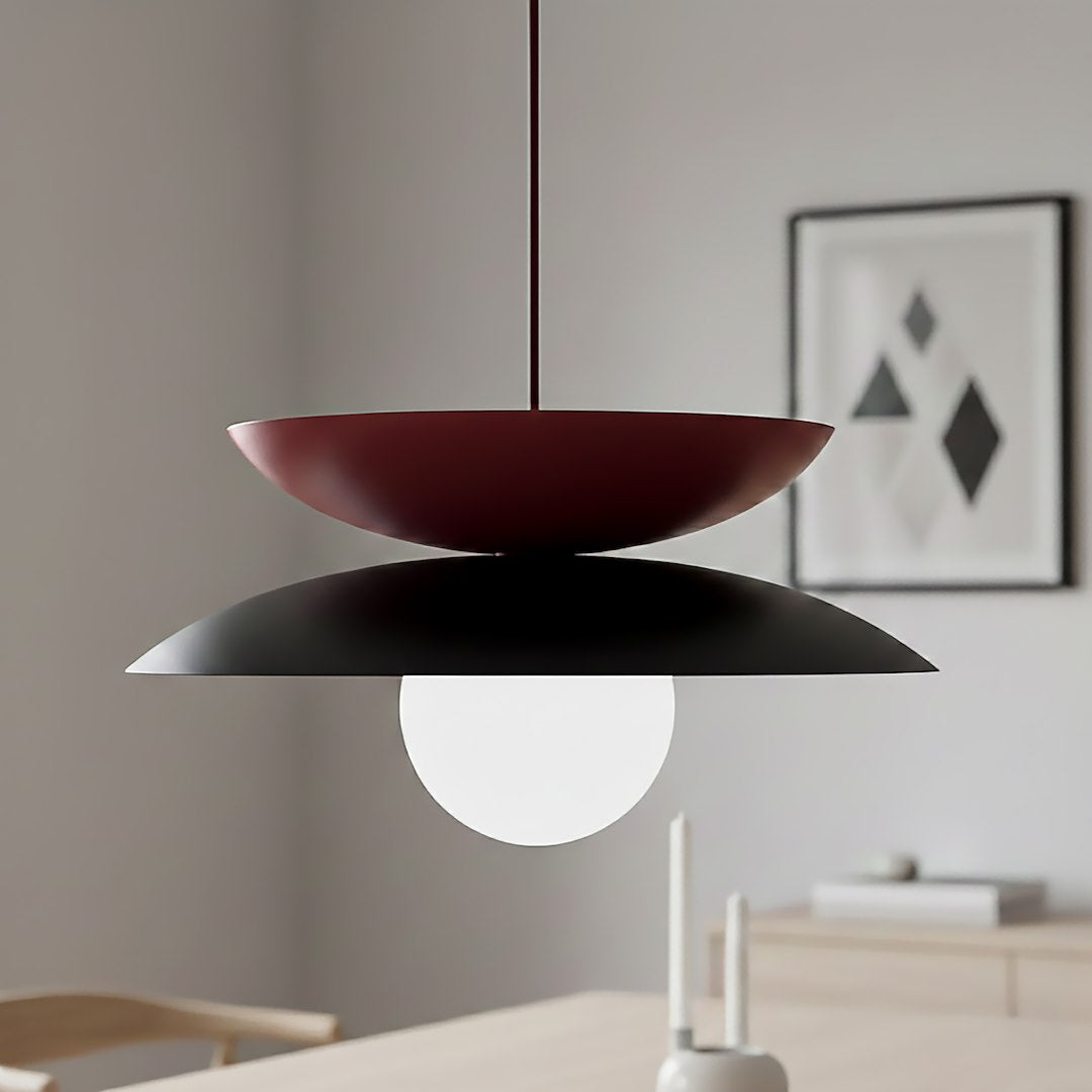 Hanglamp gepoedercoat staal en glas Nagoya, zwart en bordeaux met witte kap, Ø 41 cm, G9 led