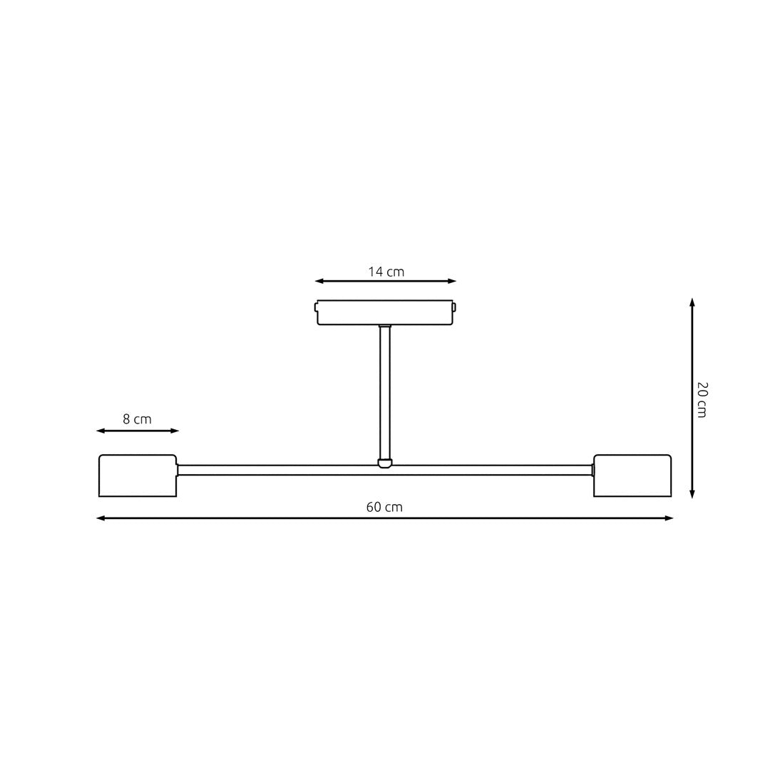 Plafondlamp staal Scandinavisch Halo zwart, 2 GX53-fittingen, 60 x 20 cm, woonkamer