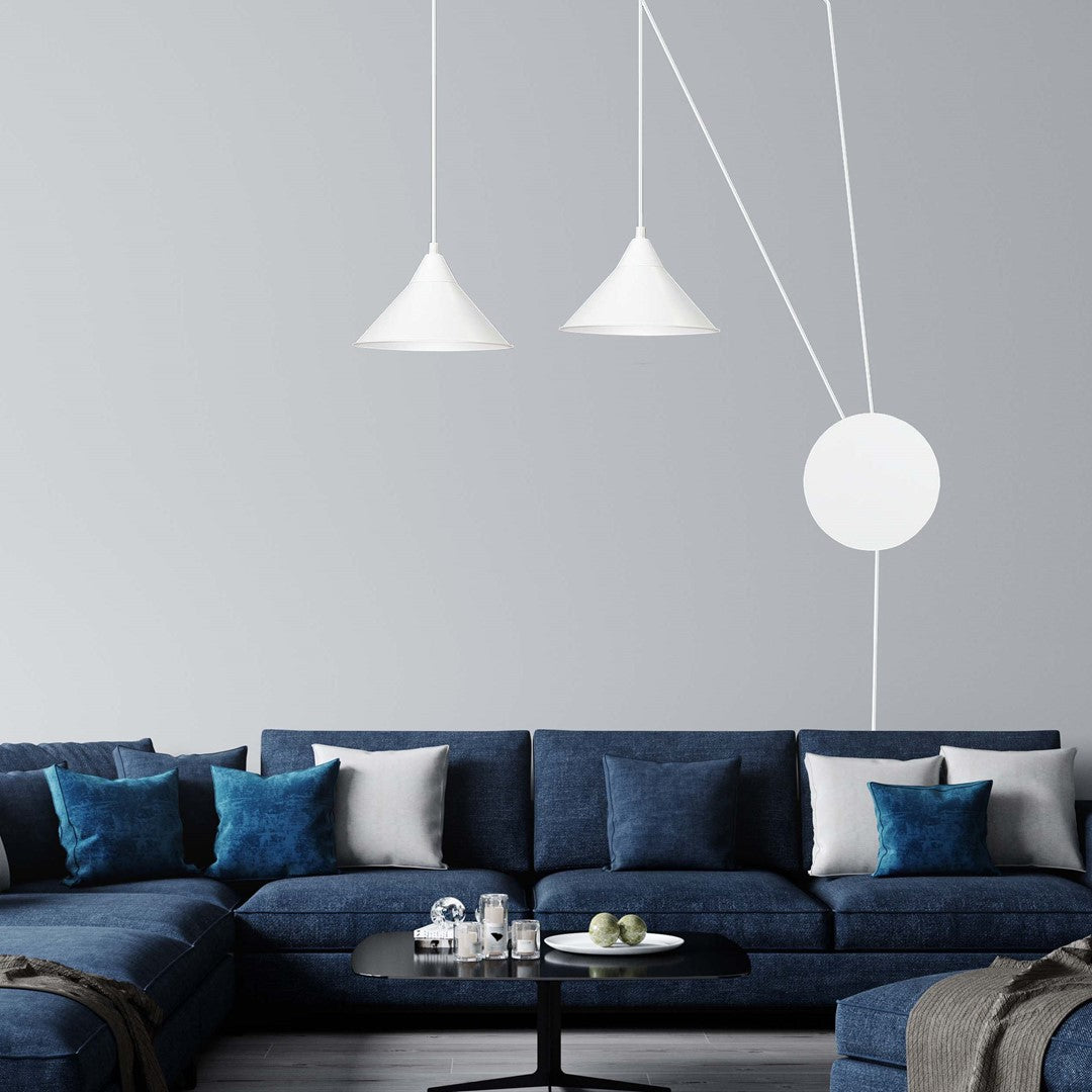 Hanglamp gepoedercoat staal Abramo, Scandinavisch, wit, met 2 fittingen E27, verstelbare hoogte