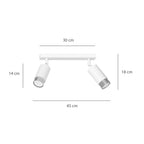 Plafondlamp gepoedercoat staal Hiro 2 spots, wit met zilver, 30 x 19 cm, voor hal en keuken