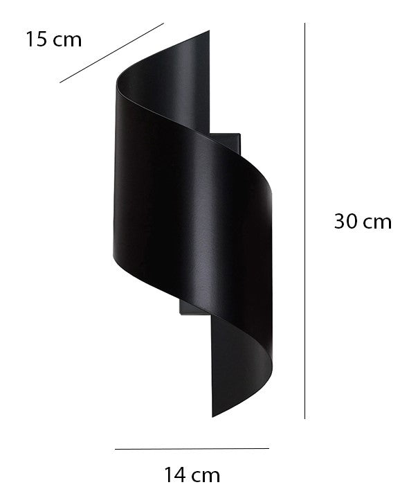 Wandlamp gepoedercoat staal Spiner, modern, zwart mat – 14 x 30 cm, voor trap, gang en woonkamer