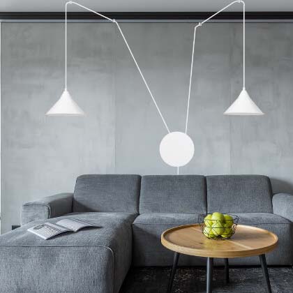 Hanglamp gepoedercoat staal Abramo, Scandinavisch, wit, met 2 fittingen E27, verstelbare hoogte