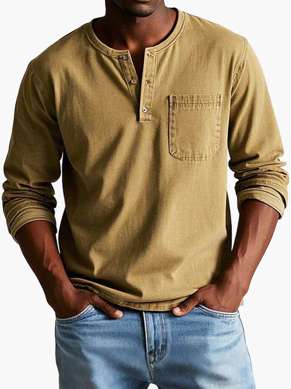 Men's Long Sleeve Henley Shirt – Classic Casual Style for Everyday and Office