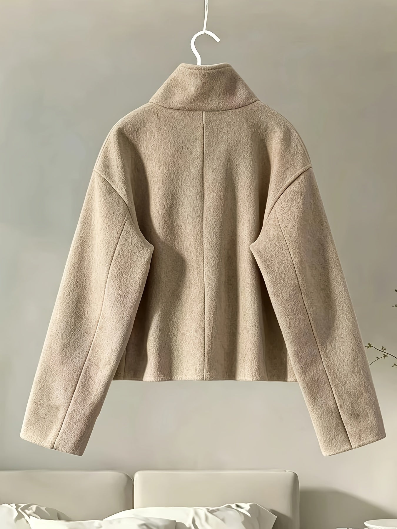 Women's short jacket with stand-up collar, button placket, relaxed fit