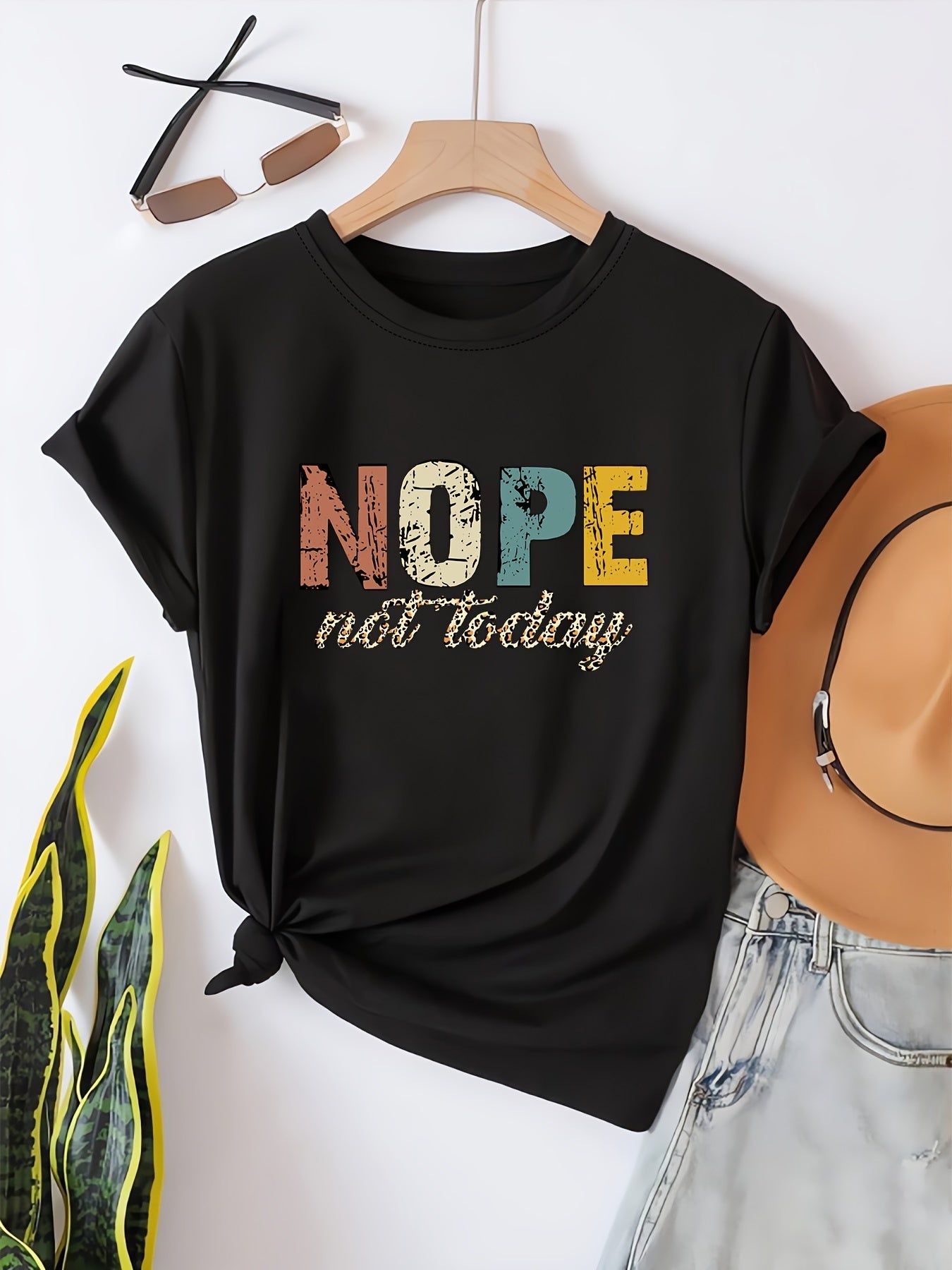 Women's T-Shirt with Saying NOPE Not Today – Funny Casual Shirt, Loose Fit, Trendy Statement Design
