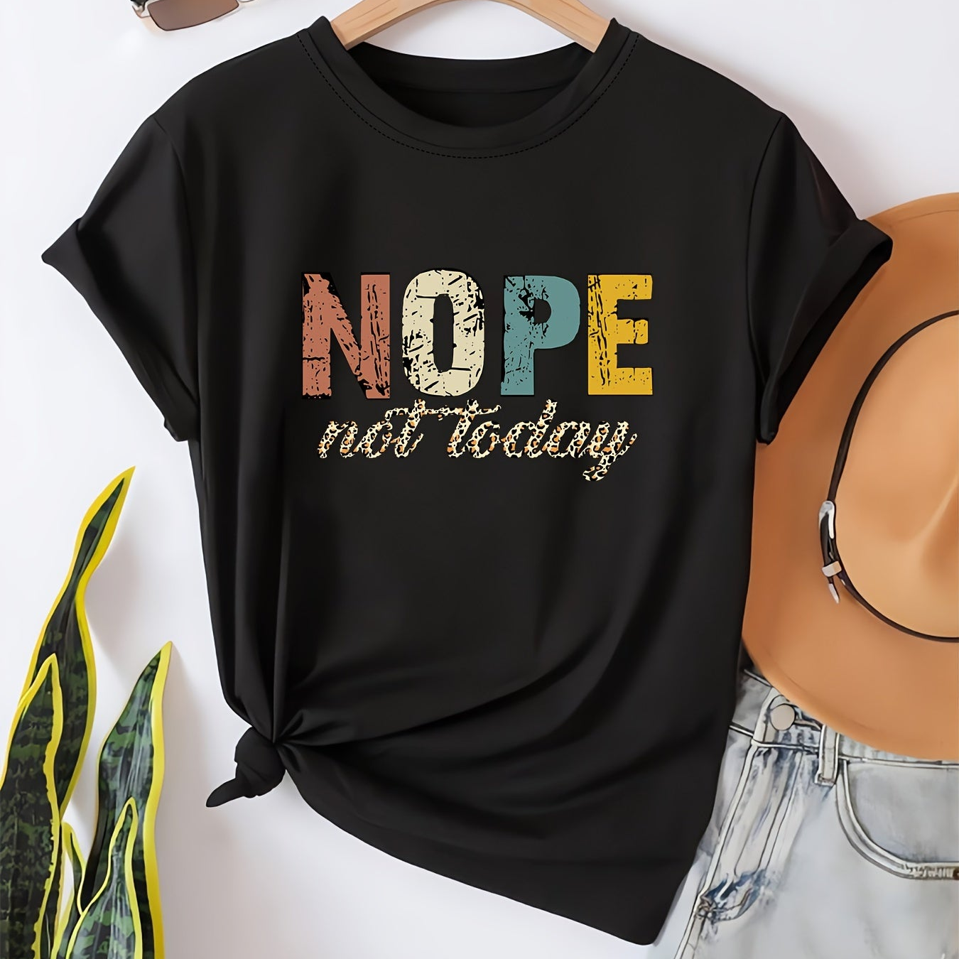 Women's T-Shirt with Saying NOPE Not Today – Funny Casual Shirt, Loose Fit, Trendy Statement Design