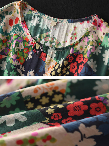 Damen Vintage Maxikleid mit Blumenmuster – Lockeres Sommerkleid im Boho-Stil für Freizeit & Urlaub
