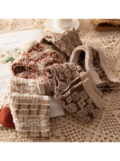 Ladies' Old-Fashioned Stockings Set – 5 Pairs, Floral Pattern, Fashionable Ornament for Daily Life & Leisure