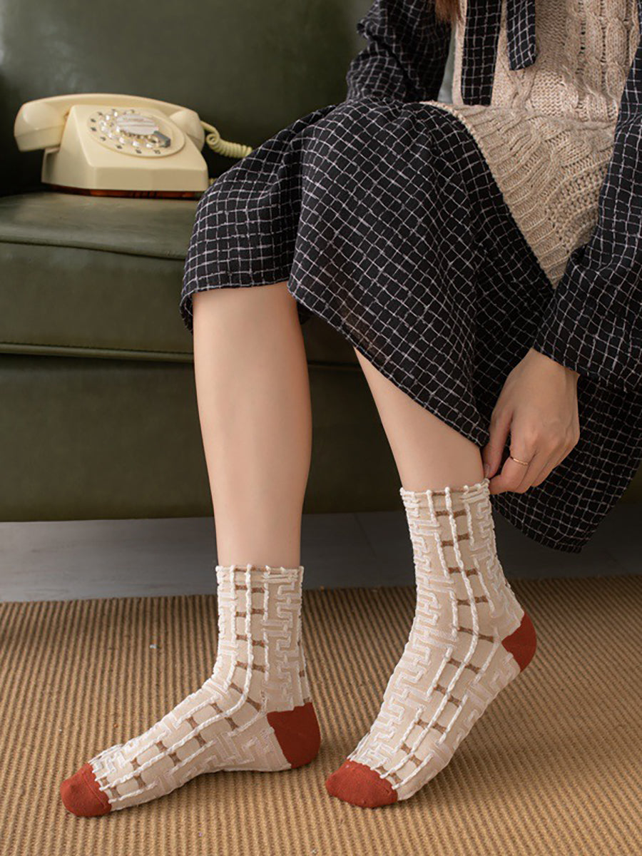 Ladies' Old-Fashioned Stockings Set – 5 Pairs, Floral Pattern, Fashionable Ornament for Daily Life & Leisure