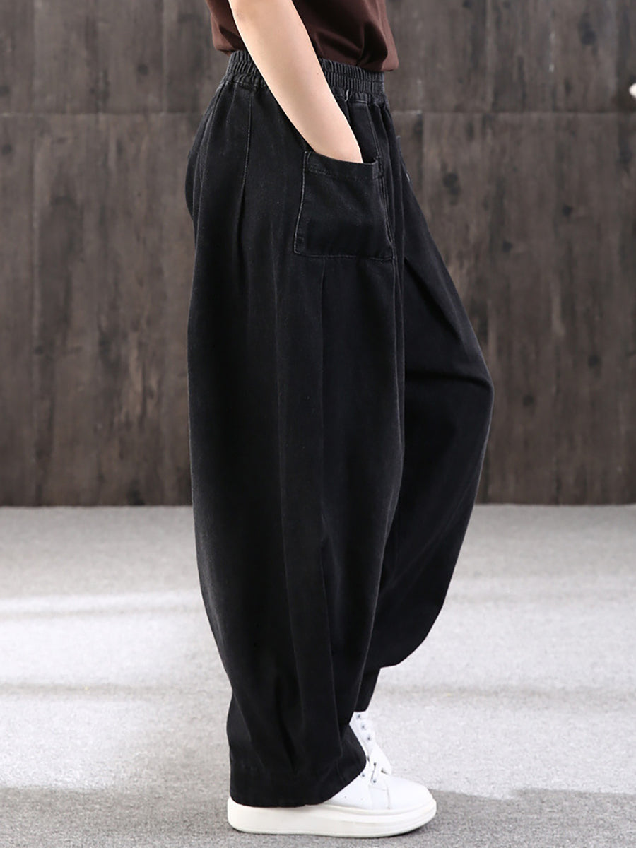 Women's loose-fitting jeans harem pants – wide casual pants with large pockets