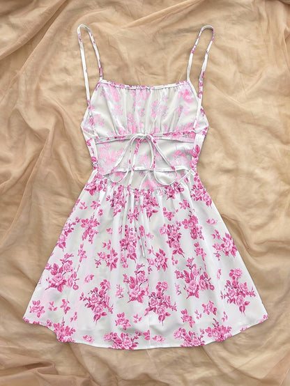 Women's Summer Dress Elegant with Floral Pattern and Spaghetti Straps – Perfect for Casual Wear and Garden Parties