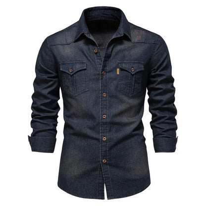 Gareth – Long-sleeved men's shirt made of elastic denim