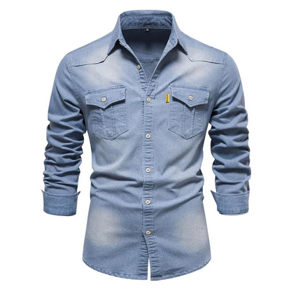 Gareth – Long-sleeved men's shirt made of elastic denim