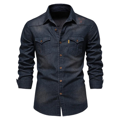 Gareth – Long-sleeved men's shirt made of elastic denim