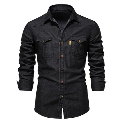 Gareth – Long-sleeved men's shirt made of elastic denim