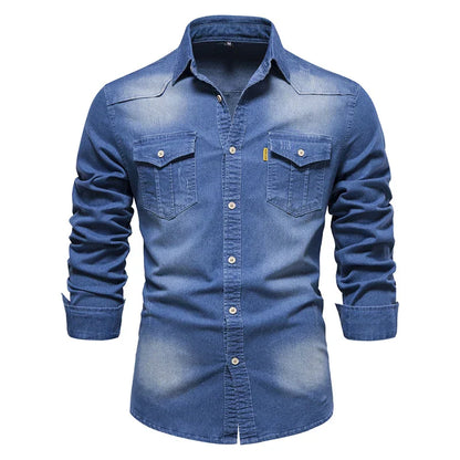 Gareth – Long-sleeved men's shirt made of elastic denim