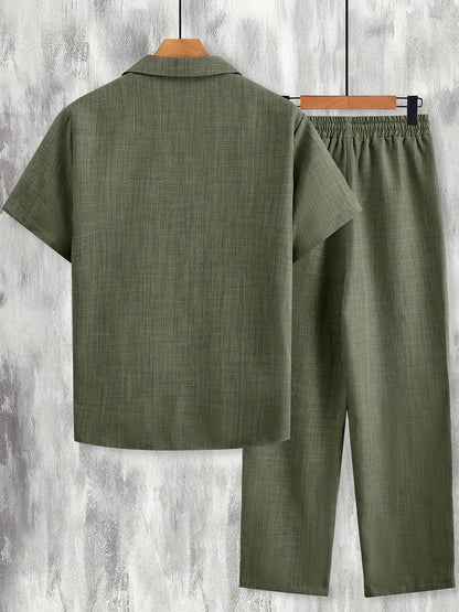 Men's Casual Suit Set – Short-Sleeve Shirt & Pants, Modern Summer Look for Everyday and Vacation