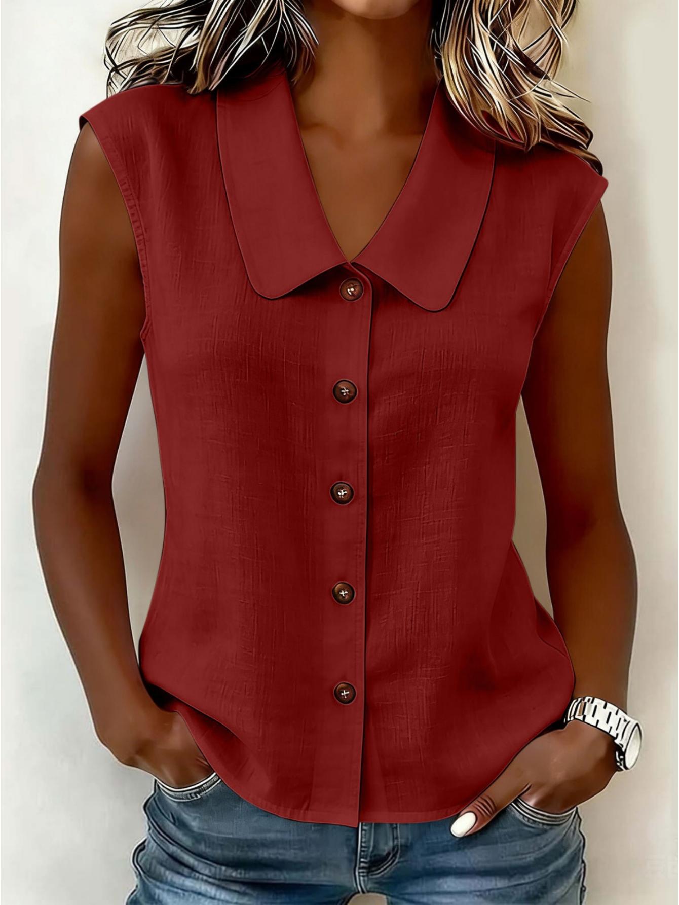 Women's sleeveless blouse with button placket and wide collar – Elegant casual wear