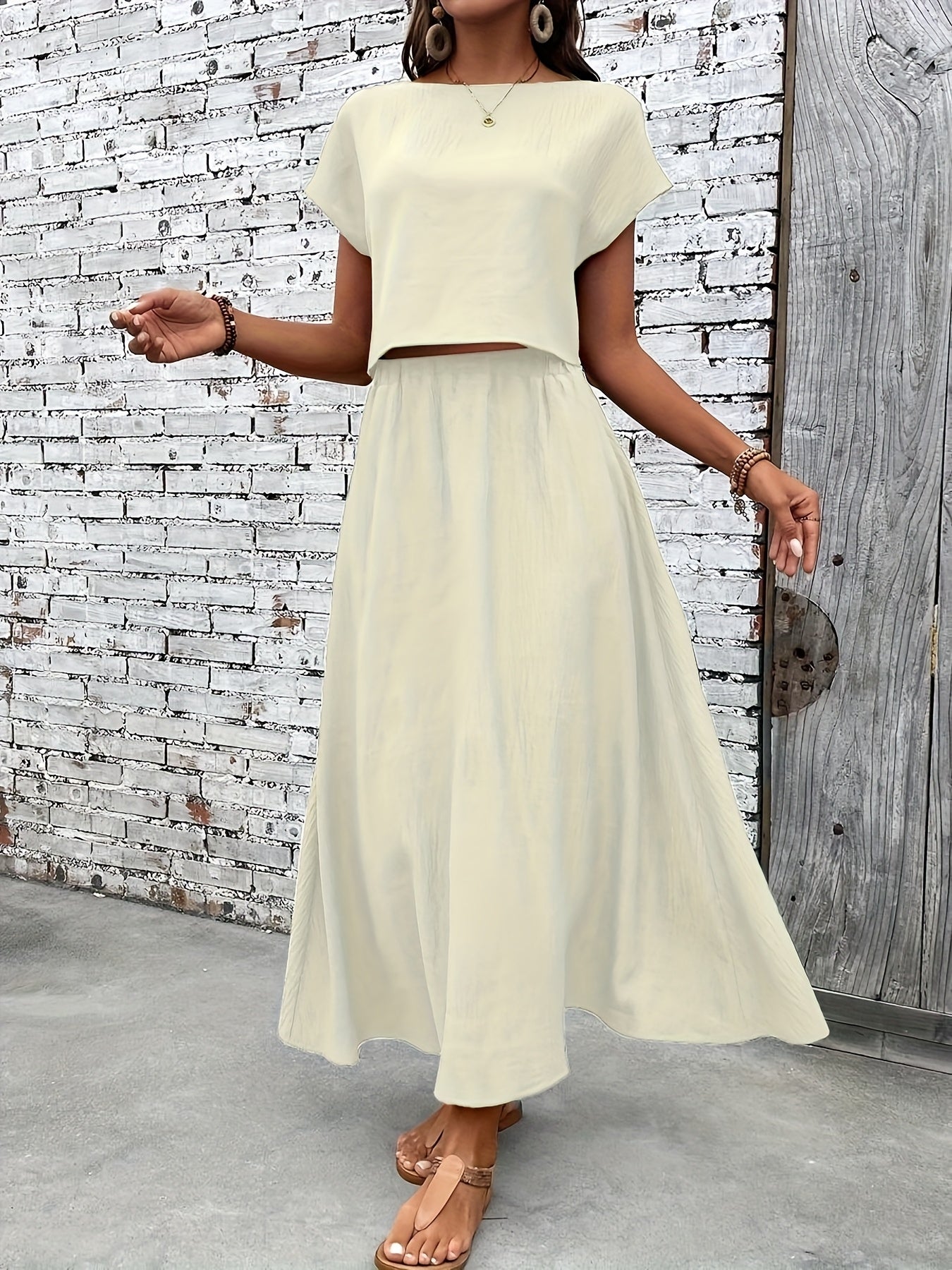 Women's Summer Two-Piece Set Elegant – Fashionable Crop Top and Maxi Skirt, Perfect for Everyday & Vacation