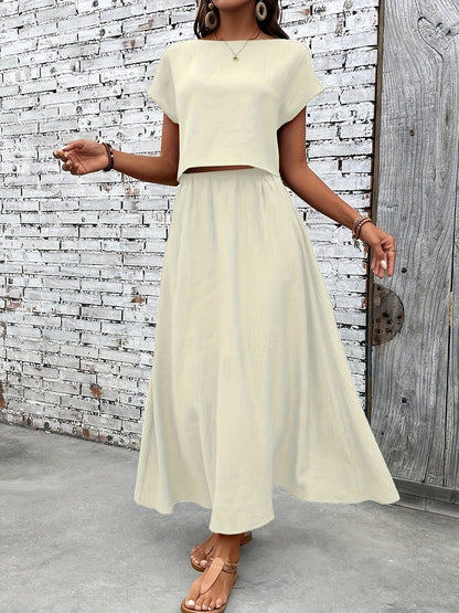 Women's Summer Two-Piece Set Elegant – Fashionable Crop Top and Maxi Skirt, Perfect for Everyday & Vacation
