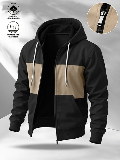 Men's zip-up hoodie jacket with color-block design