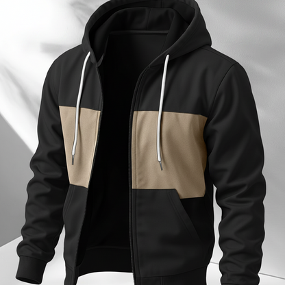 Men's zip-up hoodie jacket with color-block design