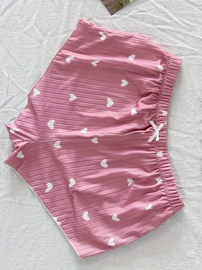 Damen Pyjama Set mit Herzchen-Muster, zweiteilig, für Sommer, sexy Stil, Schlafanzug