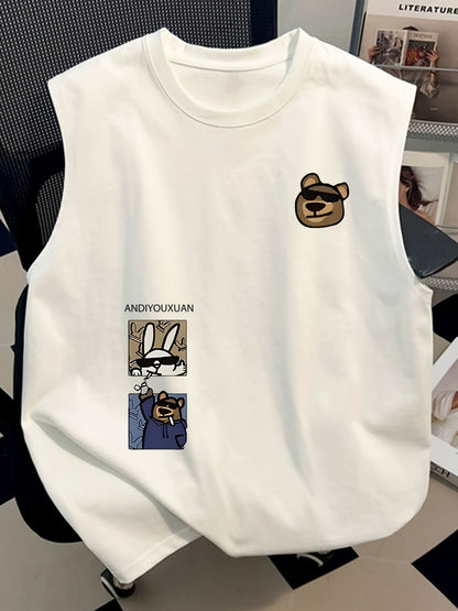 Men's streetwear tank top with cartoon graphic and casual design