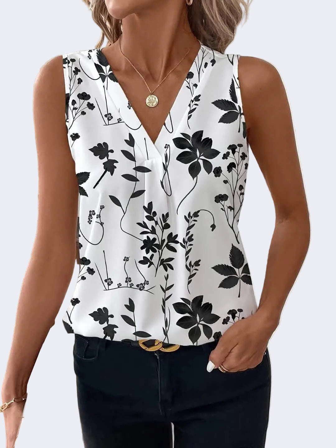Women's blouse top with V-neck and floral print – Elegant casual shirt for spring and summer
