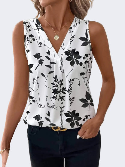 Women's blouse top with V-neck and floral print – Elegant casual shirt for spring and summer