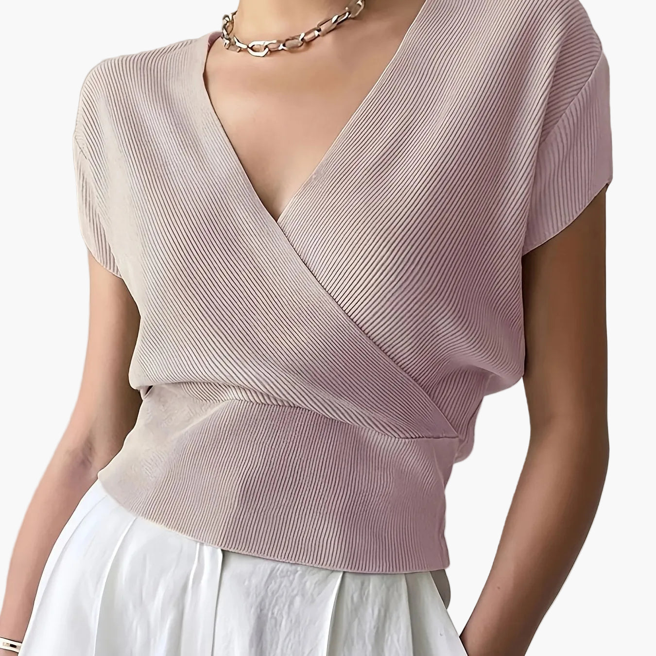 Women's Wrap Shirt with V-Neck – Elegant Casual Top for Everyday and Office Wear