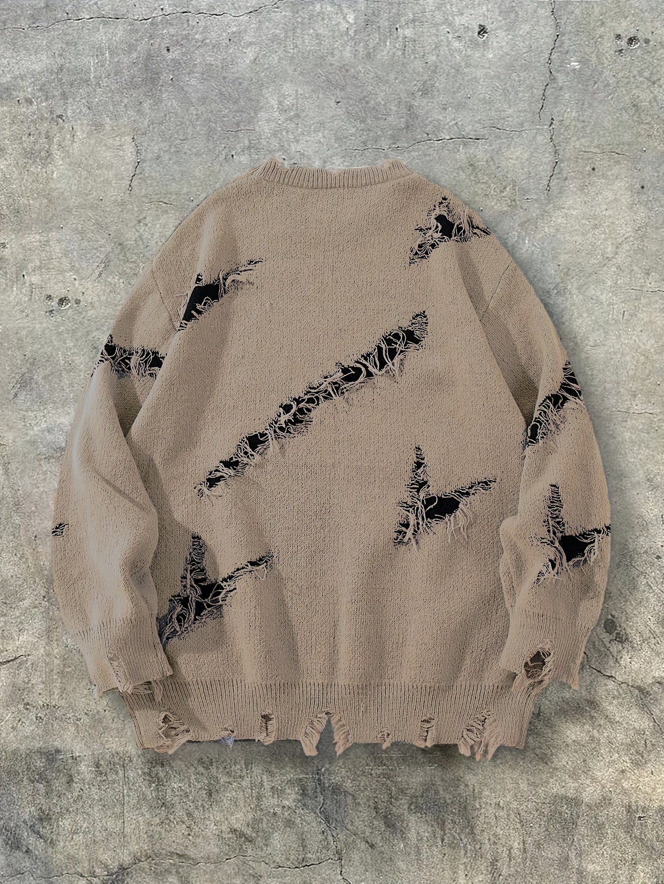 Unisex distressed pullover with a crew neck and statement print