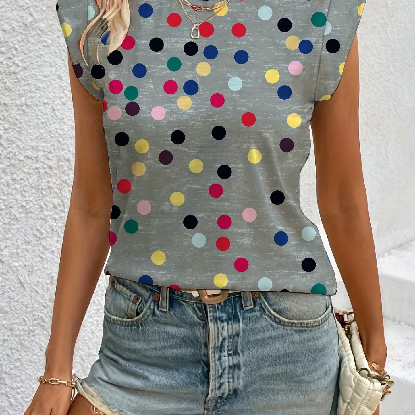 Women's Trendy Sleeveless Polka-Dot Top for Everyday and Leisure