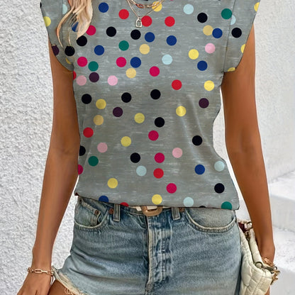 Women's Trendy Sleeveless Polka-Dot Top for Everyday and Leisure