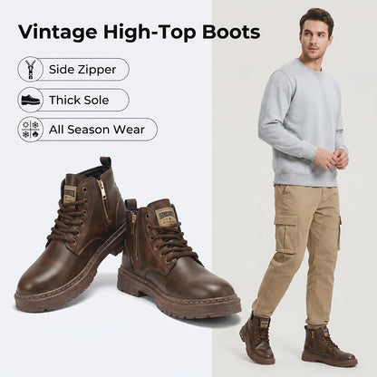 Men's lace-up ankle boots with a zipper and lug sole